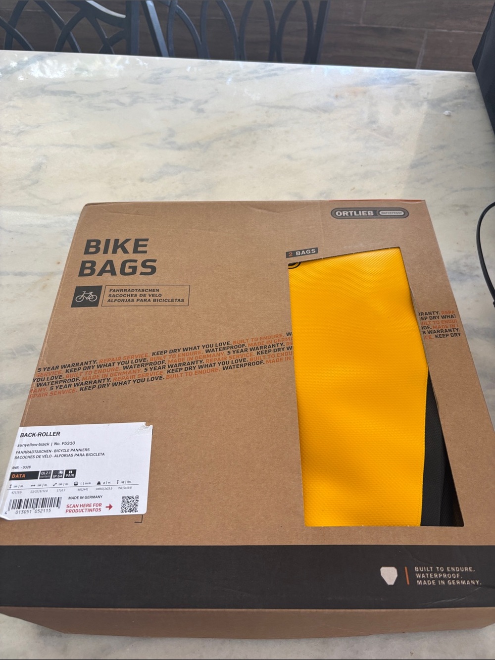 Ortlieb waterproof Yellow Back-Roller Bike Bag - Waterproof Pannier